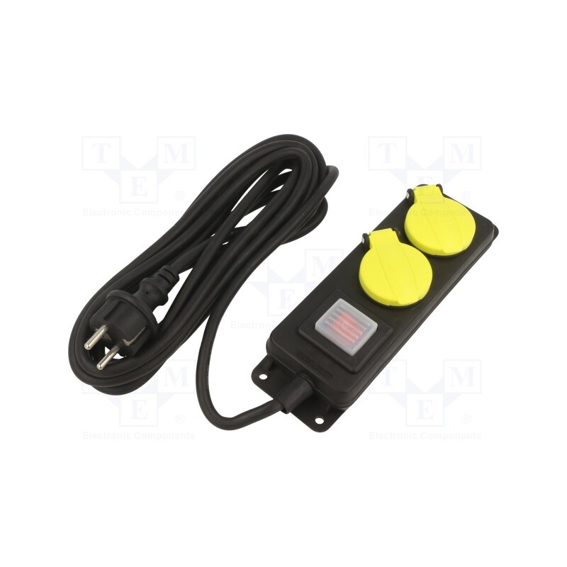 1 pcs x PLASTROL - W-99484 - Extension lead, 3x1.5mm2, Sockets: 2, rubber, black, 5m, 16A