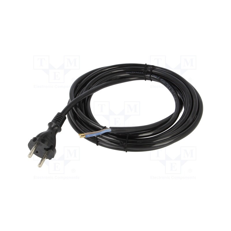 1 pcs x PLASTROL - W-98580 - Cable, 2x1.5mm2, CEE 7/17 (C) plug,wires, PUR, 4m, black, 16A, 230V