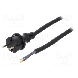 1 pcs x PLASTROL - W-97201 - Cable, 2x1.5mm2, CEE 7/17 (C) plug,wires, rubber, 5m, black, 16A