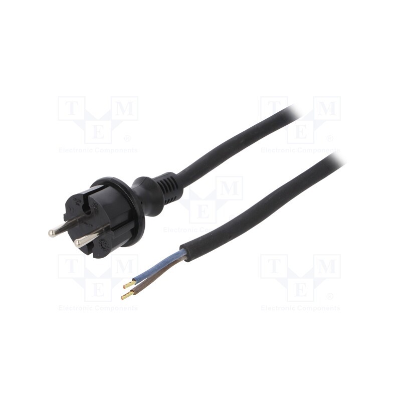1 pcs x PLASTROL - W-97201 - Cable, 2x1.5mm2, CEE 7/17 (C) plug,wires, rubber, 5m, black, 16A