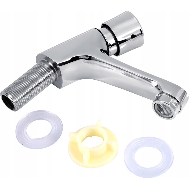 Self-closing dispensing tap with single handle, chrome-plated