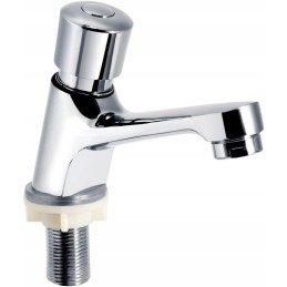Self-closing dispensing tap with single handle, chrome-plated
