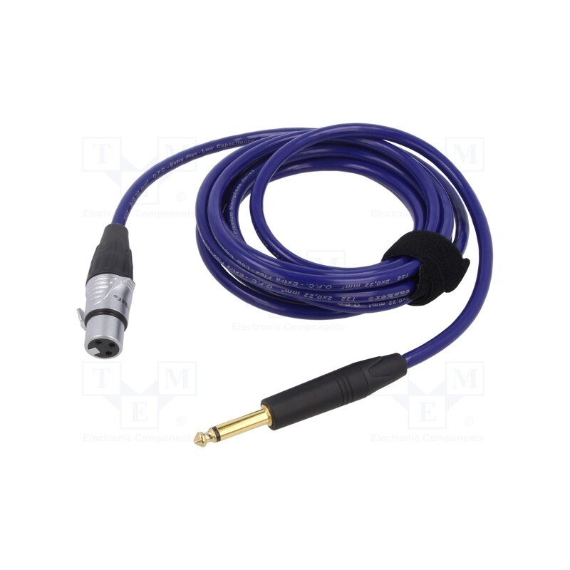 1 pcs x TASKER - TK223PSF-B - Cable, Jack 6,3mm 2pin plug,XLR female 3pin, 3m, blue, 0.25mm2