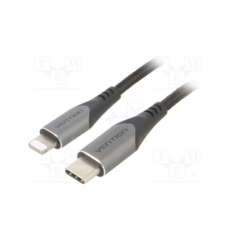 1 pcs x VENTION - TACHF - Cable, USB 2.0, Apple Lightning plug,USB C plug, 1m, black, 3A