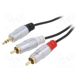 1 pcs x QOLTEC - 52341 - Cable, Jack 3.5mm plug,RCA plug x2, 3m, Plating: gold-plated