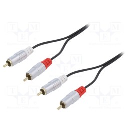 1 pcs x QOLTEC - 52337 - Cable, RCA plug x2,both sides, 2m, Plating: gold-plated, black