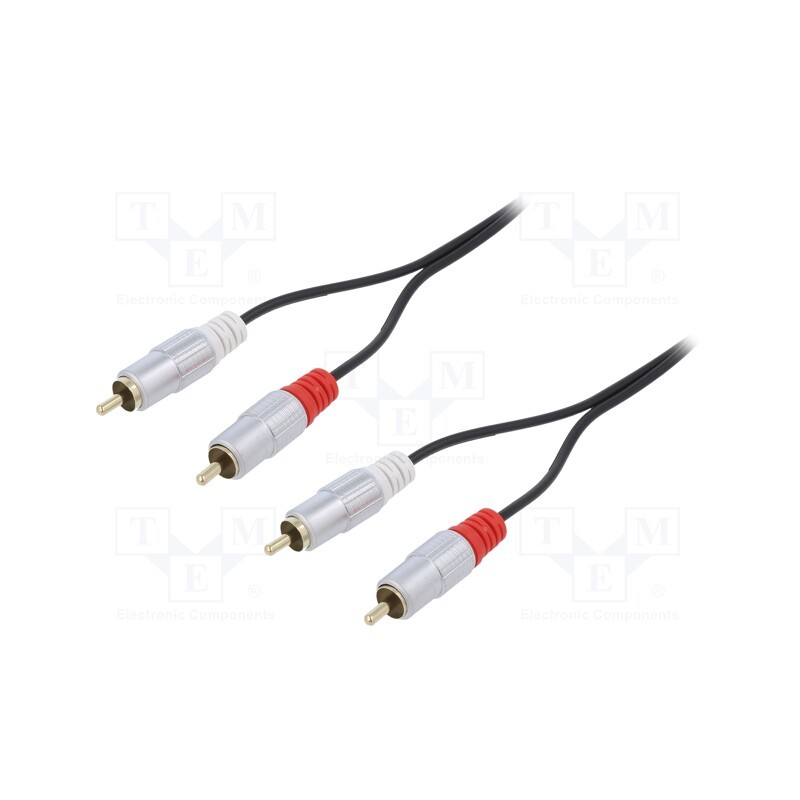 1 pcs x QOLTEC - 52337 - Cable, RCA plug x2,both sides, 2m, Plating: gold-plated, black