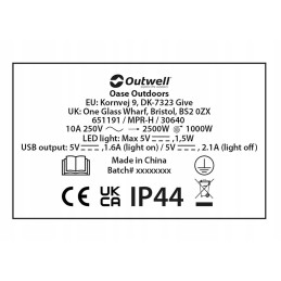 Outwell Mensa Mains 3way roller kit extension cord