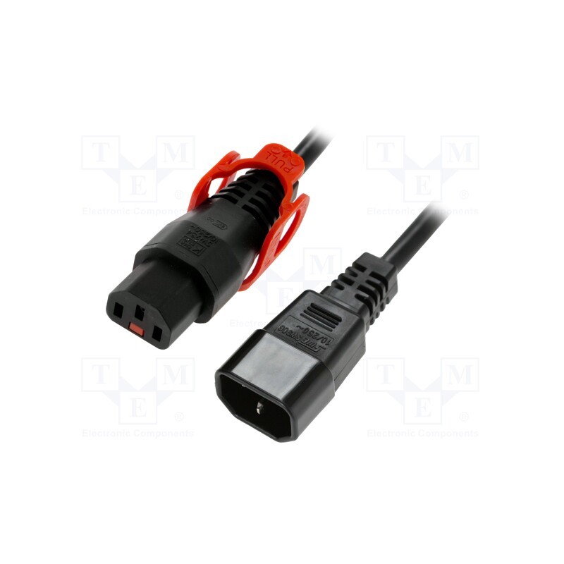 1 pcs x IEC LOCK - IEC-PC1527 - Cable, IEC C13 female,IEC C14 male, PVC, 3m, black, 10A, 250V