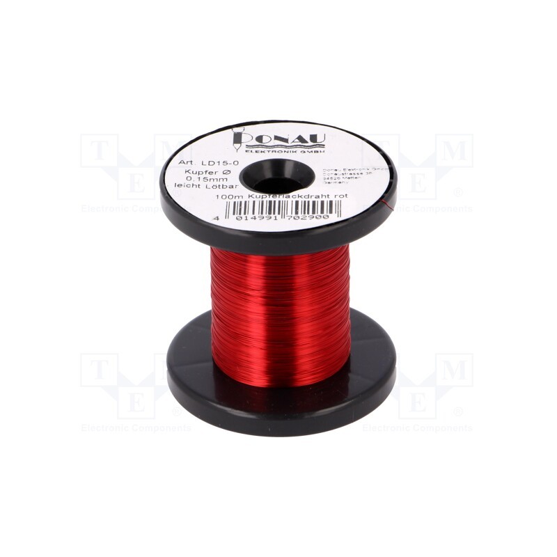 1 rol x DONAU ELEKTRONIK - LD15-0 - Silver plated copper wires, 0.15mm, 0.029kg, red, 100m