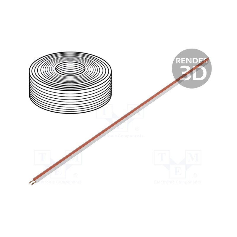 1 rol x DONAU ELEKTRONIK - 205-10 - Wire: test lead cable, 2x0.2mm2, solid, Cu, PVC, white,red, 500V