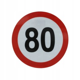 The sticker with a speed of 80 km h, width 20 cm, is reflecting