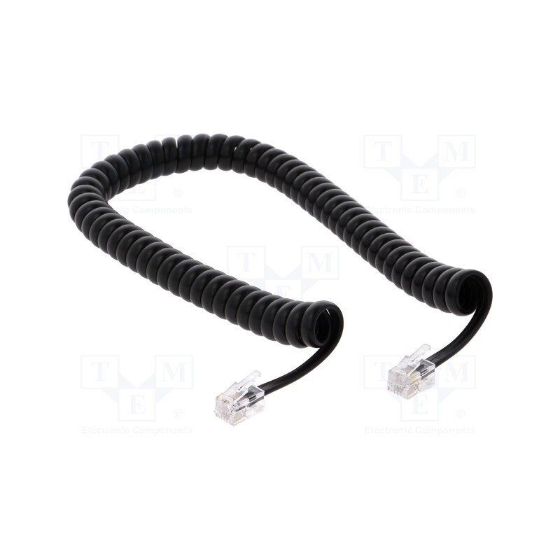 2 pcs x BQ CABLE - TEL-4C-02T-BK - Cable: telephone, coiled,interlaced, RJ9 plug,both sides, black