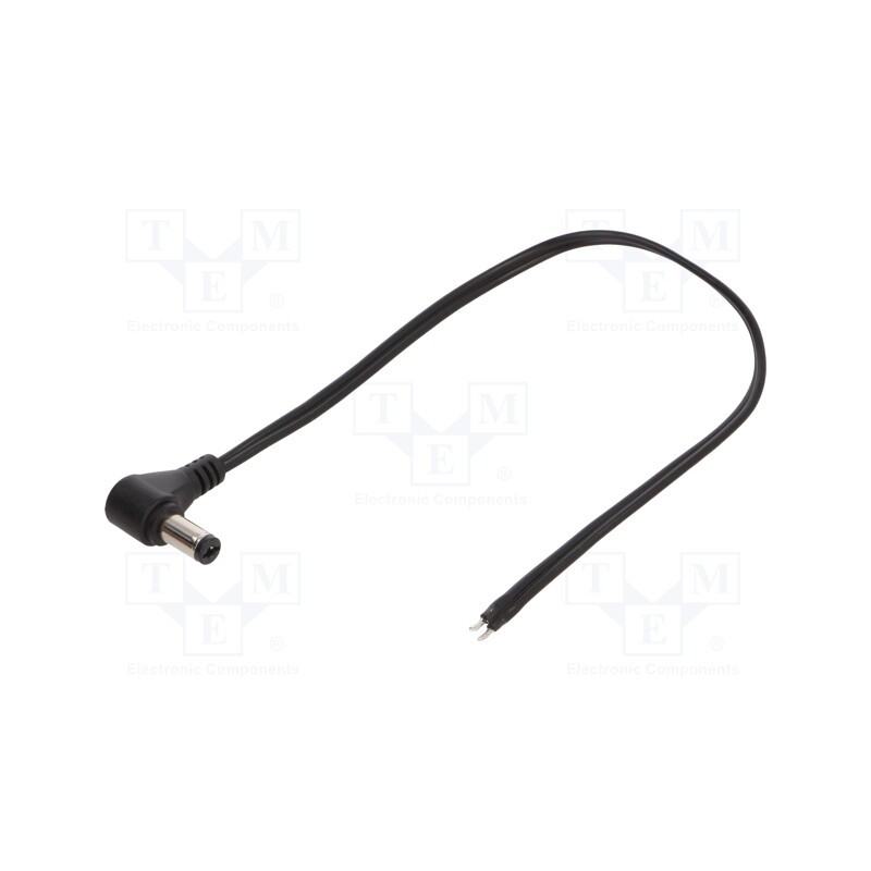 2 pcs x MFG - DC2201.0025E - Cable, 2x0.5mm2, wires,DC 5,5/2,1 plug, angled, black, 0.25m