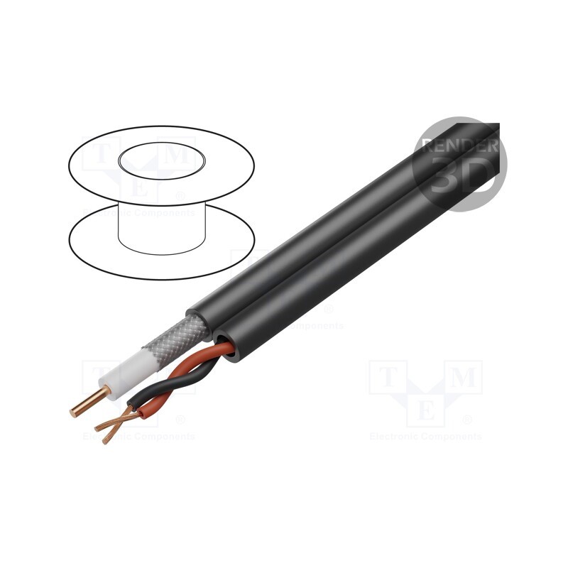 2 m x BELDEN - 549945 010500 - Wire: coaxial, 1x20AWG,2x18AWG, solid, Cu, PVC, black, 152m, CPR: Eca