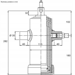 Hydraulic cylinder for a trailer, 3-stage, 8t, 500 stroke