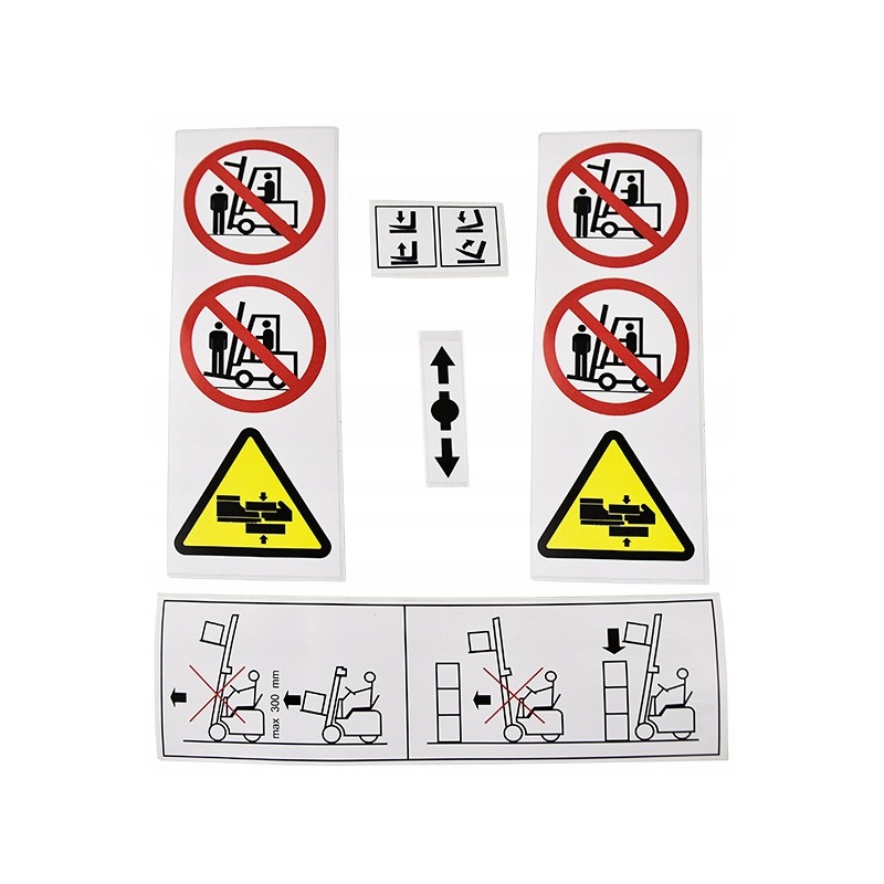 Set of warning stickers for a forklift