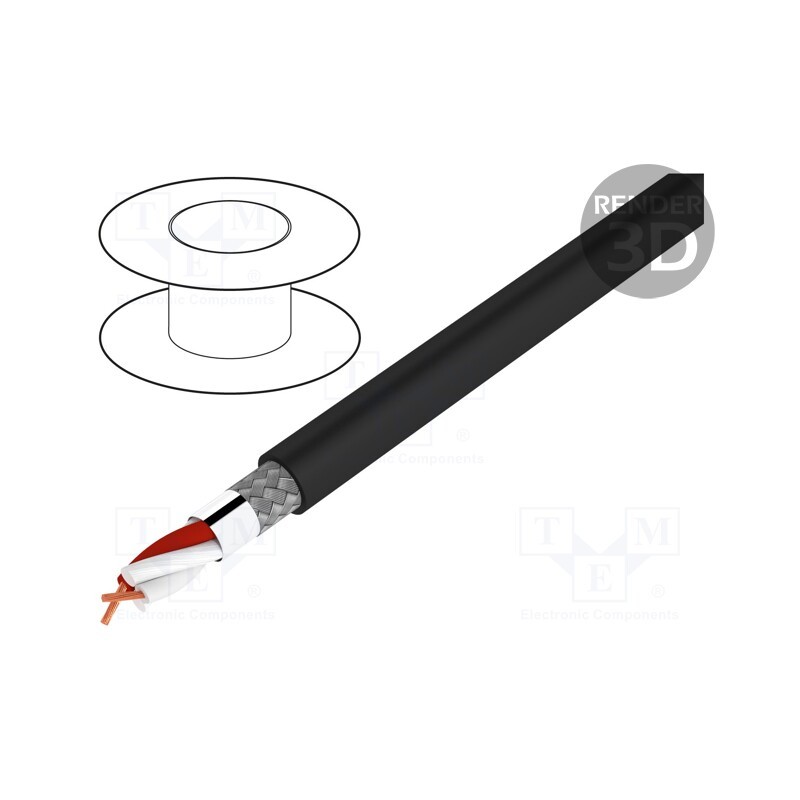 5 m x HELUKABEL - 400080 - Wire: microphone cable, HELUSOUND®, black, Cu, -30÷70°C, PVC, 6.7mm