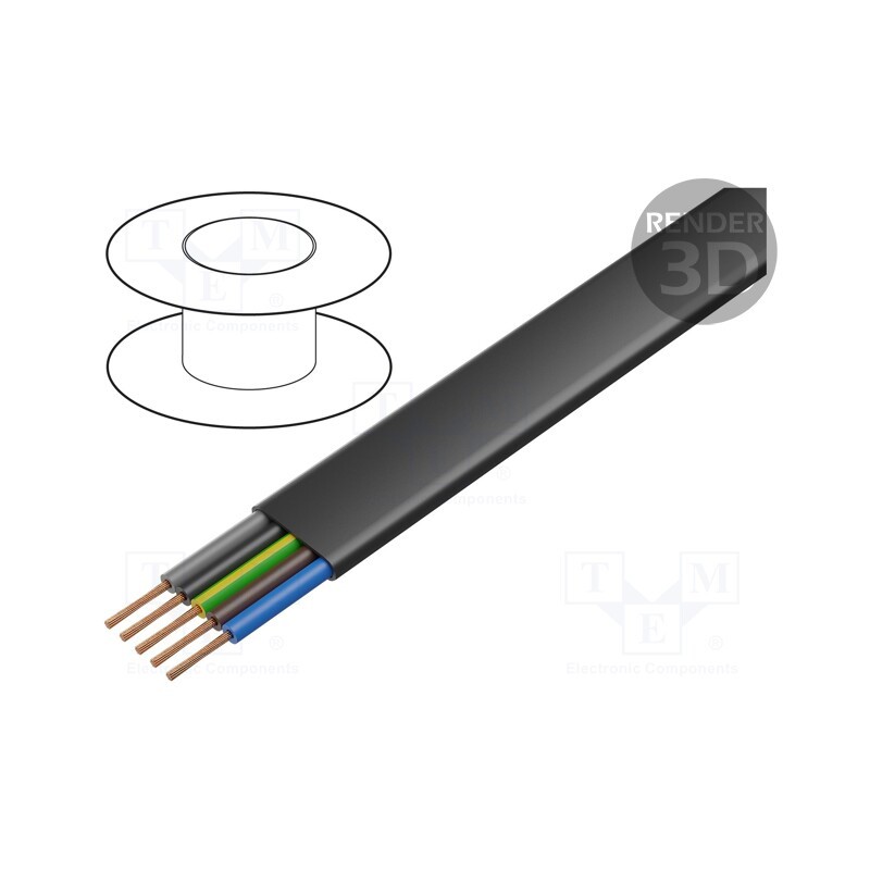 5 m x HELUKABEL - 27002 - Wire, H07VVH6-F,PVC-Flach, 5G1.5mm2, unshielded, 450V,750V, Cu