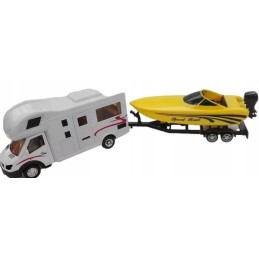Toy car, camper and motorboat, scale 1-32