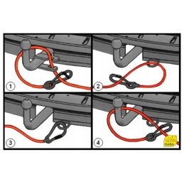 A rope securing the skidder to the hook of the haba hitch