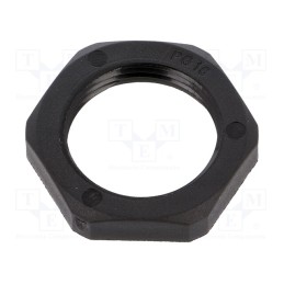 5 pcs x HUMMEL - 1.262.1601.11 - Nut, PG16, polyamide, Thk: 6mm, Spanner: 30mm, black, -40÷100°C