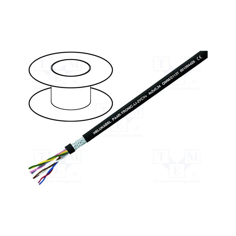 5 m x HELUKABEL - 21129 - Wire, Li-2YCYv, 2x2x0.22mm2, shielded,tinned copper braid, PVC
