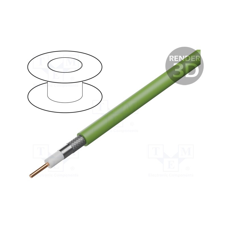 5 m x BELDEN - 1855ENH.10100 - Wire: coaxial, RG59/U, 1x22AWG, solid, Cu, FRNC, green, 100m, CPR: Dca