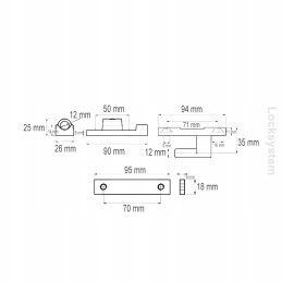 Side hinge for aluminum side, length 90 mm