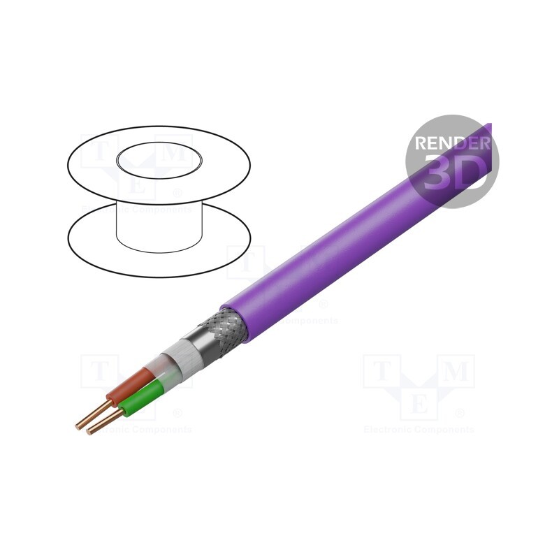 5 m x HELUKABEL - 81903 - Wire, 1x2x22AWG, PROFIBUS SK, solid, Cu, PVC, violet, CPR: Eca, none