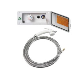 White external shower socket with a handset