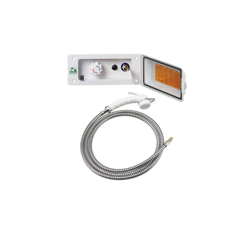 White external shower socket with a handset