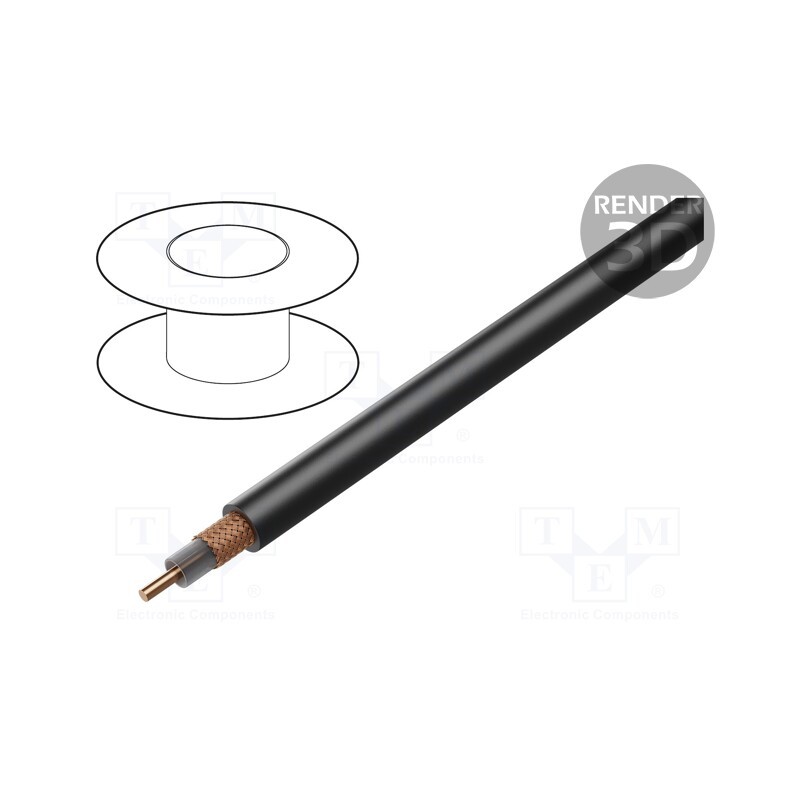 5 m x TASKER - RG59 CPR - Wire: coaxial, RG59, solid, Cu, 0.26mm2, PVC FirestoP®, black, 2kVAC
