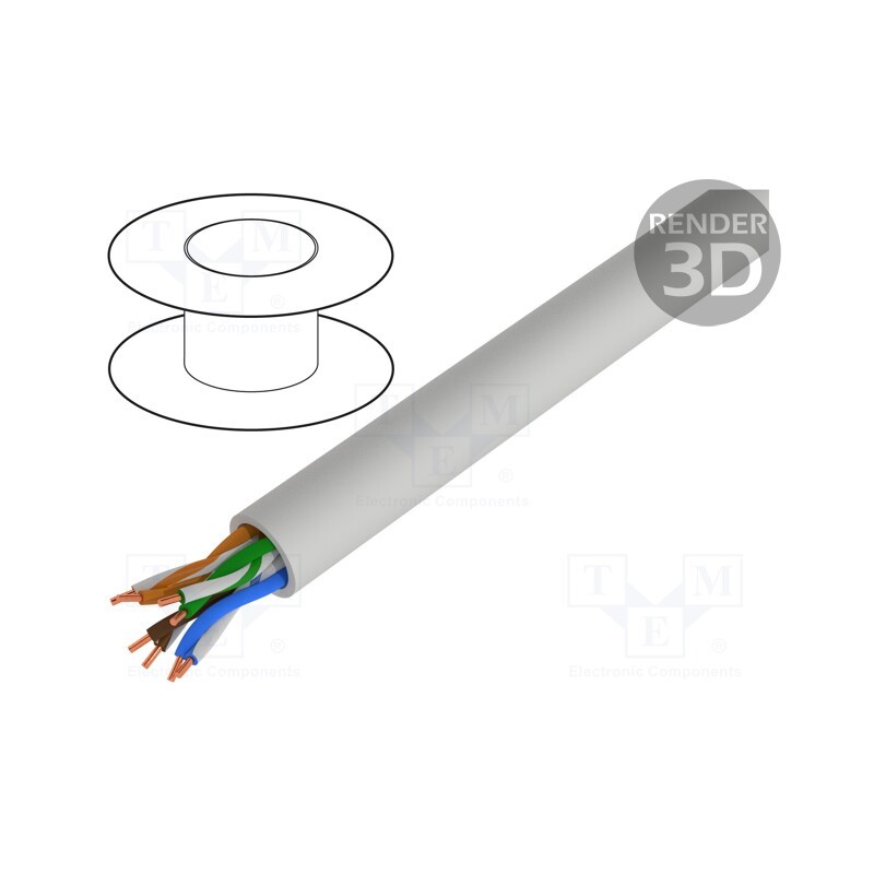 5 m x LAPP - 2170950 - Wire, ETHERLINE® LAN 200,U/UTP, 4x2x24AWG, 5e, solid, Cu, PVC, grey