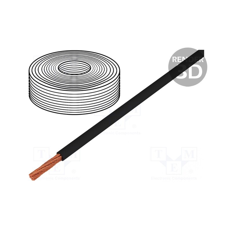 5 m x HELUKABEL - 15093 - Wire, LifY, 1x6mm2, stranded, Cu, PVC, black, 450V,750V, -15÷80°C