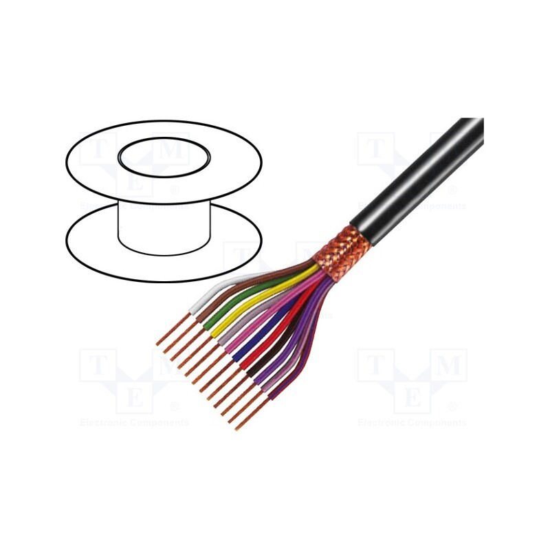 5 m x TASKER - C10025 - Wire, 10x0.25mm2, shielded,braid made of copper wires, black