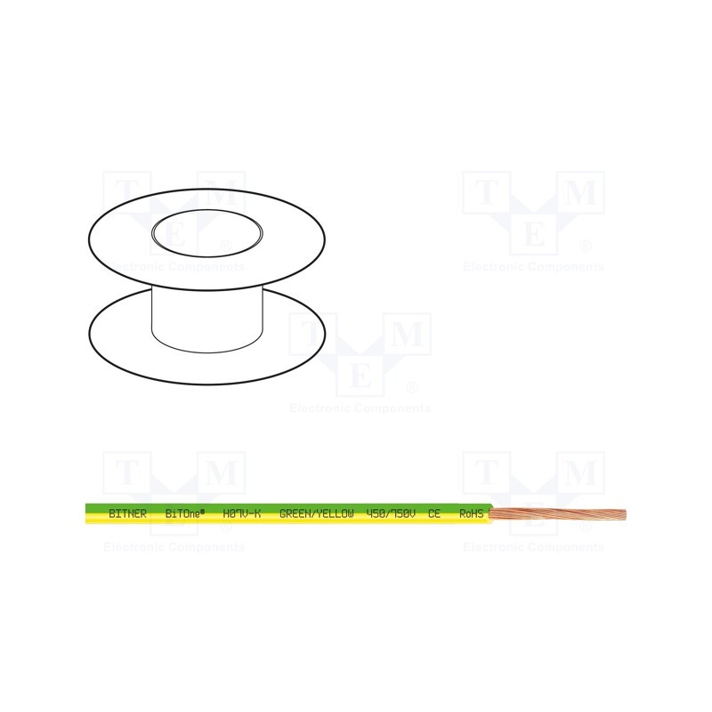 5 m x BITNER - IG2005.13 - Wire, BiTOne,H07V-K, stranded, Cu, 16mm2, PVC, yellow-green, 100m