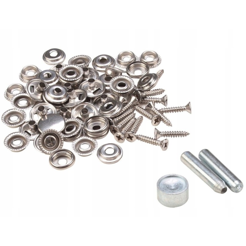Set of 100 stainless steel snaps for boat sails, bimini tops, etc
