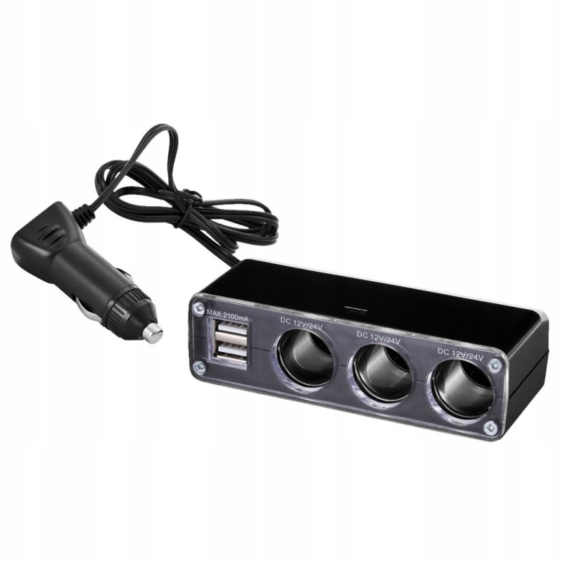 3x cigarette lighter splitter extension cable 1m 12v USB