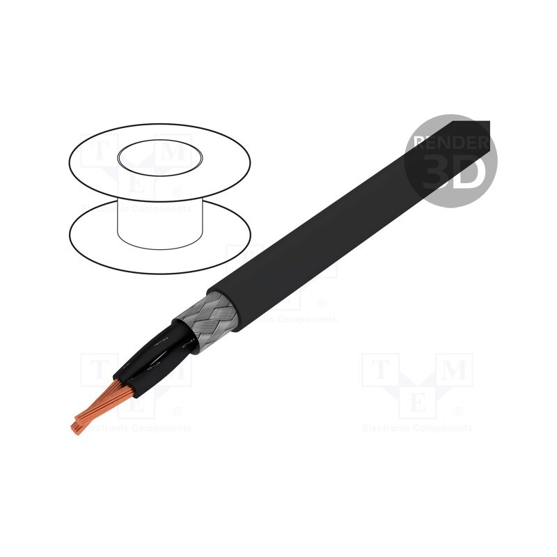 5 m x HELUKABEL - 11489 - Wire, OZ-600-Y-CY, 2x0.75mm2, shielded,tinned copper braid, PVC