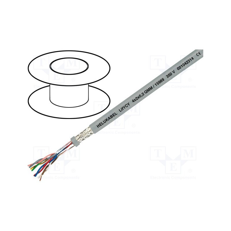 5 m x HELUKABEL - 15988 - Wire: data transmission, LifYCY, 3x2x0.2mm2, grey, stranded, Cu