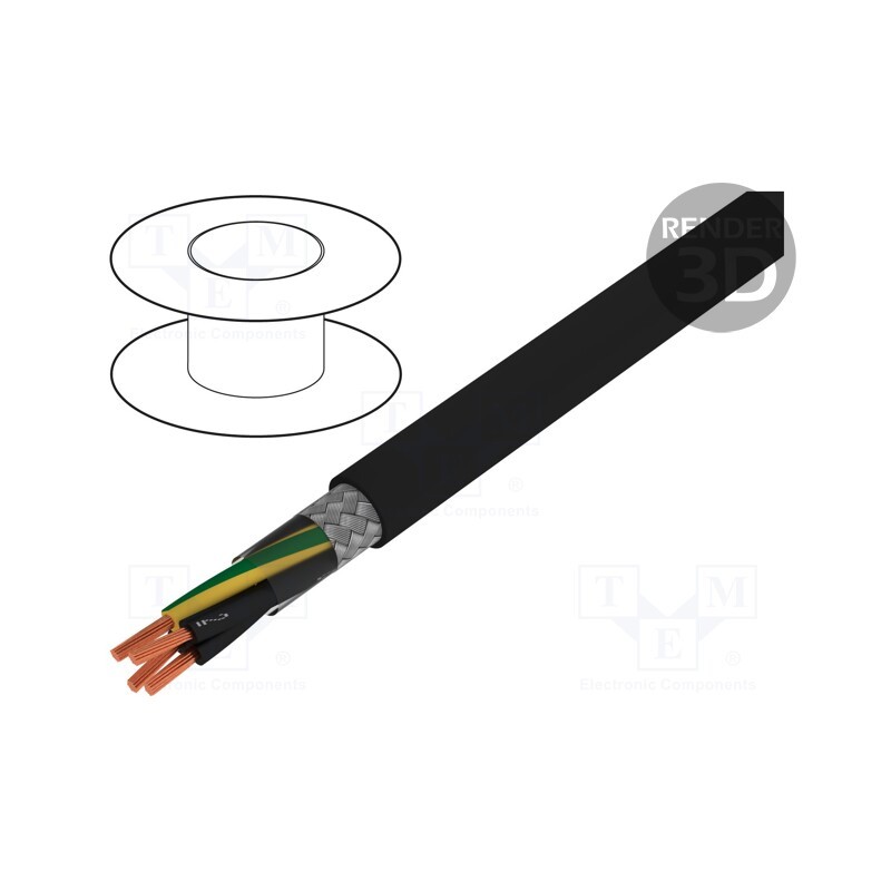 5 m x HELUKABEL - 10952 - Wire, JZ-500-C, 4G1mm2, shielded,tinned copper braid, PVC, black
