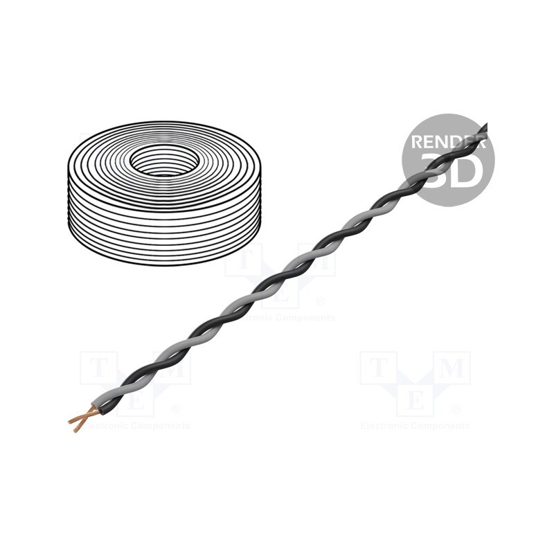 5 m x TASKER - TSK1130 BLACK GREY - Wire: assembly, 2x0.25mm2, stranded, Ext.dimensions: 2x1.4mm, 100m