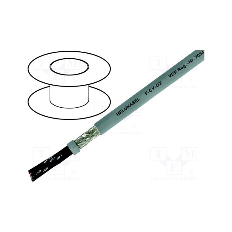 5 m x HELUKABEL - 16057 - Wire, F-CY-OZ, 8x1mm2, shielded,tinned copper braid, PVC, grey