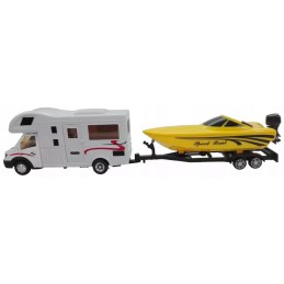 Toy car, camper and motorboat, scale 1-32