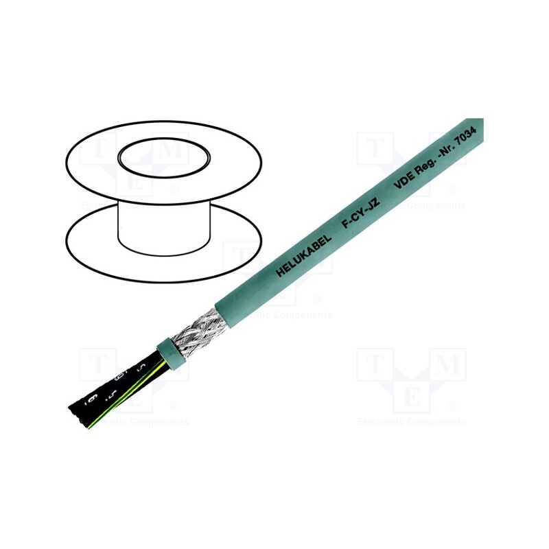 5 m x HELUKABEL - 16324 - Wire, F-CY-JZ, 6G0.5mm2, shielded,tinned copper braid, PVC, grey