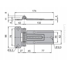 Side door hinge 174x62, stainless steel