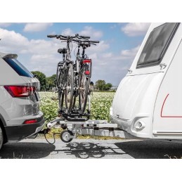 Aluminum bicycle rack for a trailer drawbar, retractable forest