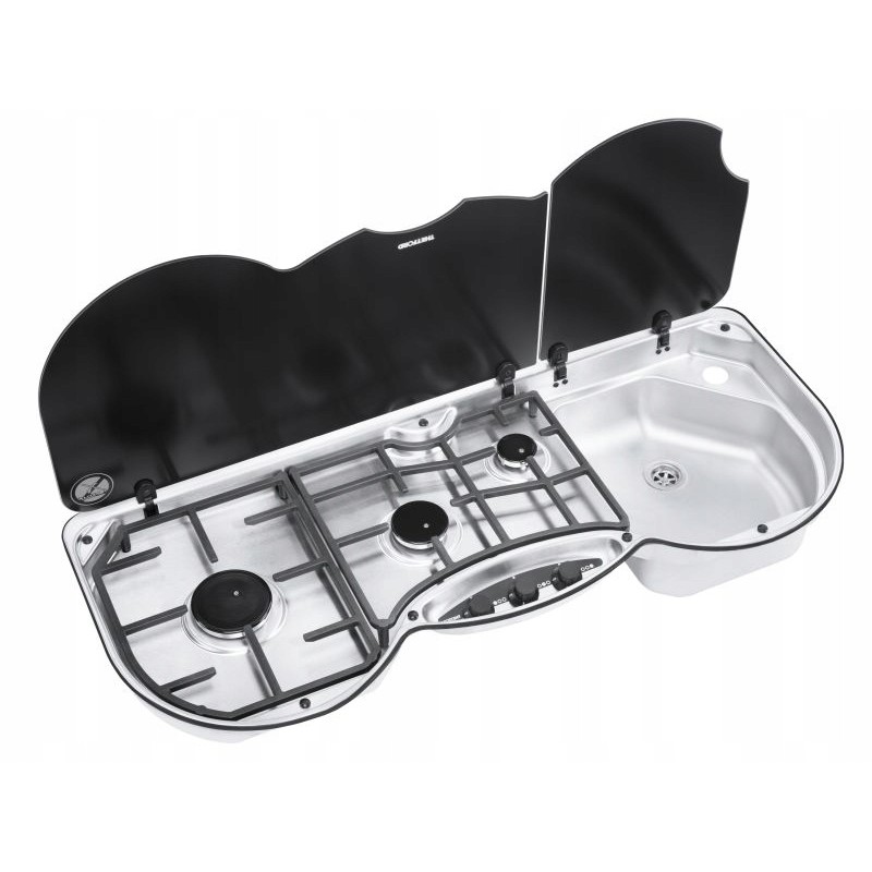 3-burner stove with sink and glass