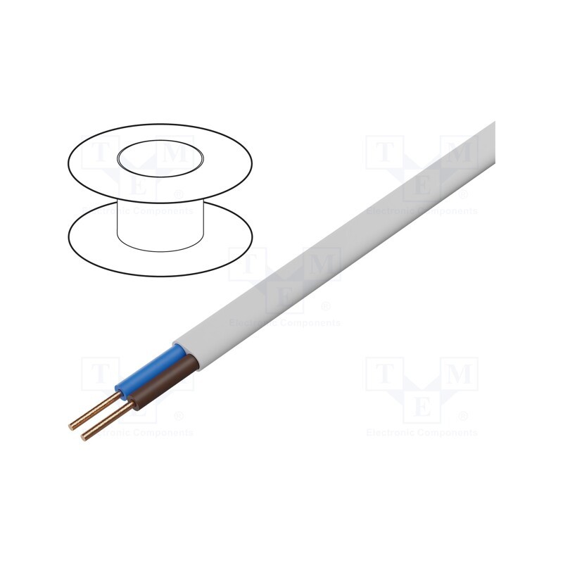 5 m x ELEKTROKABEL - EK-YDYP-2X2.5 - Wire, YDY, 2x2.5mm2, flat, solid, Cu, PVC, white, 450V,750V, 100m